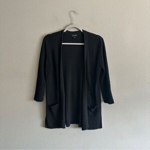 J. Jill Black Ribbed Open Front 3/4 Sleeve Cardigan Small